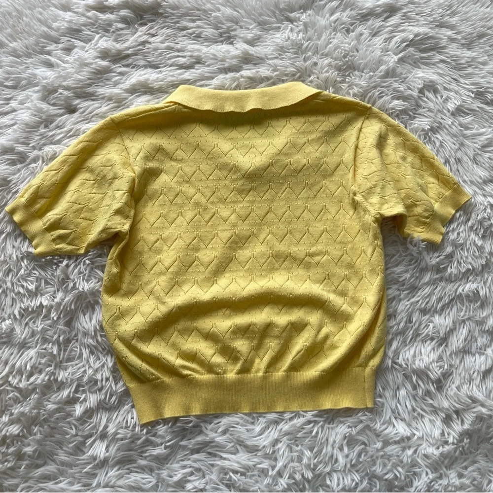 Zara Pointelle Knit Short Sleeve Polo Sweater Top - Picture 7 of 7